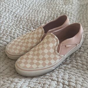 Vans Pink and White Checkered Slip-On Shoes